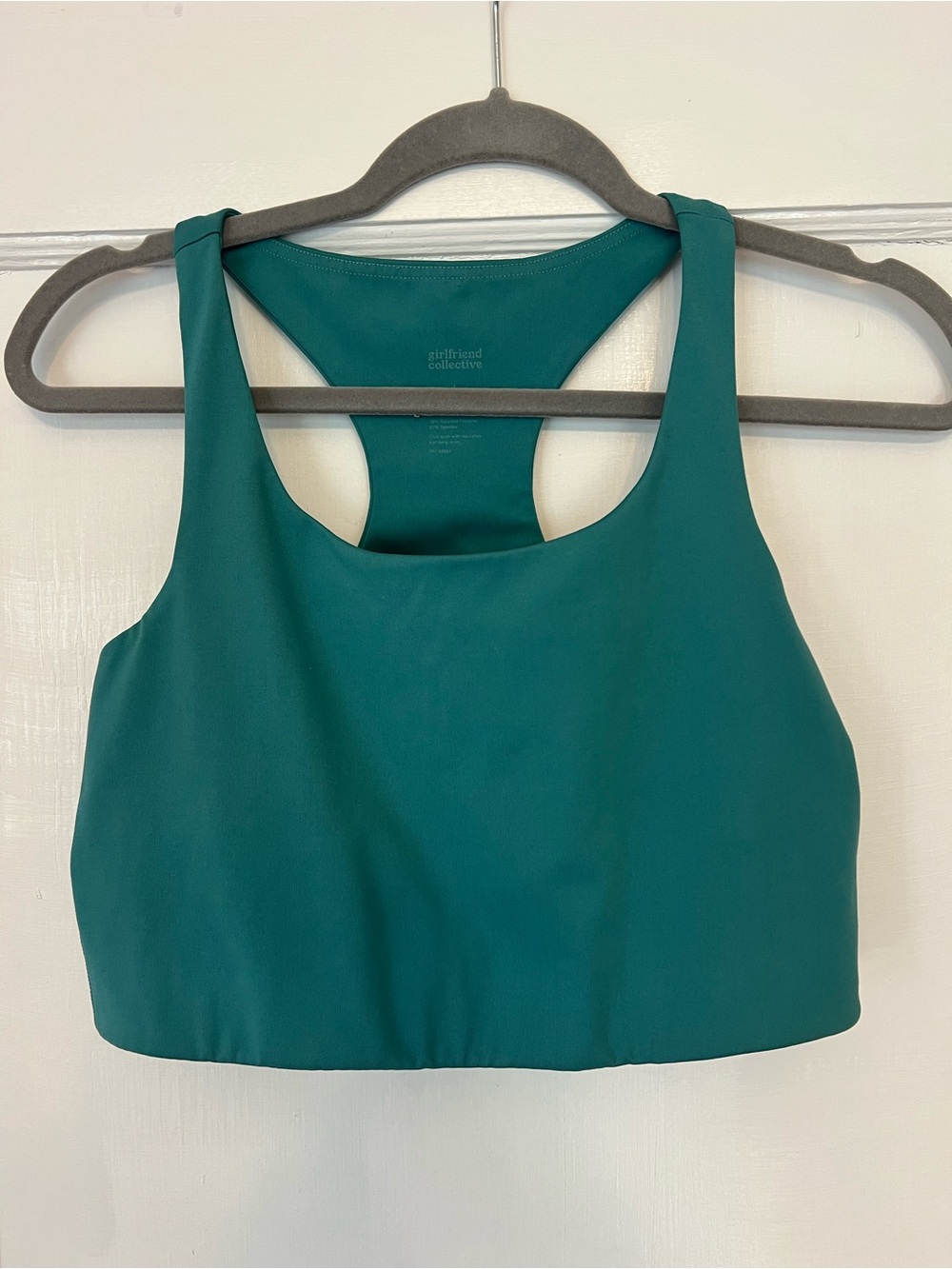 girlfriend collective Paloma Sports Bra Deep Teal Green Racerback Crop Top Sz L